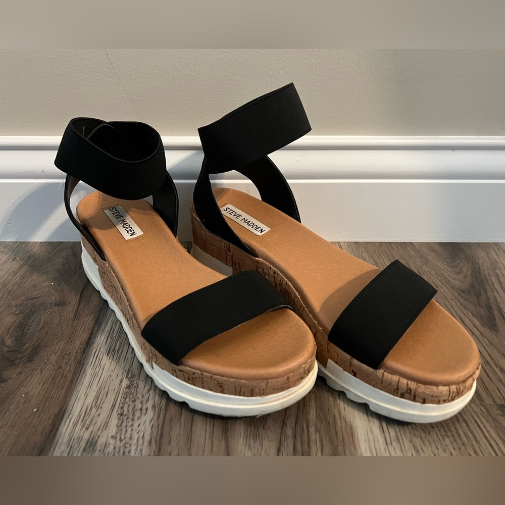 Steve Madden Bandi Elastic Cork Platform Sandals Women's Size 8